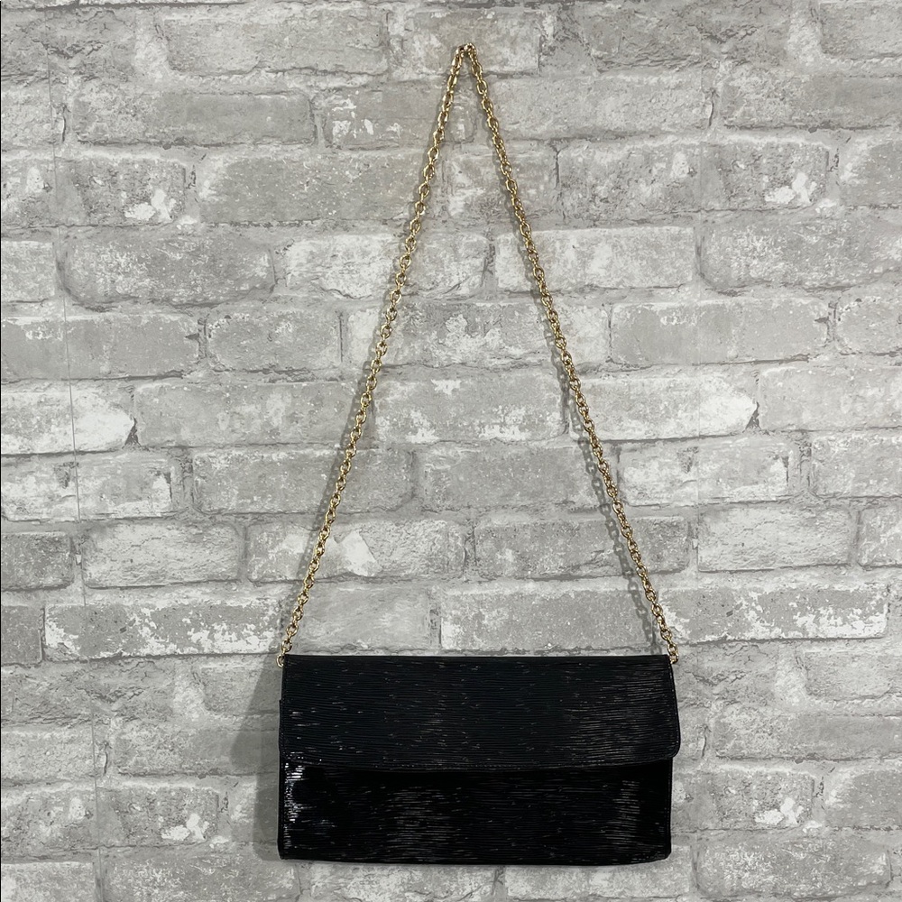 Tiffany & Fred Black Clutch with Gold Chain